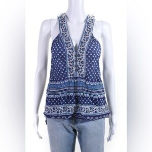 Calypso St Barth blue cotton tank top with bead detailing small